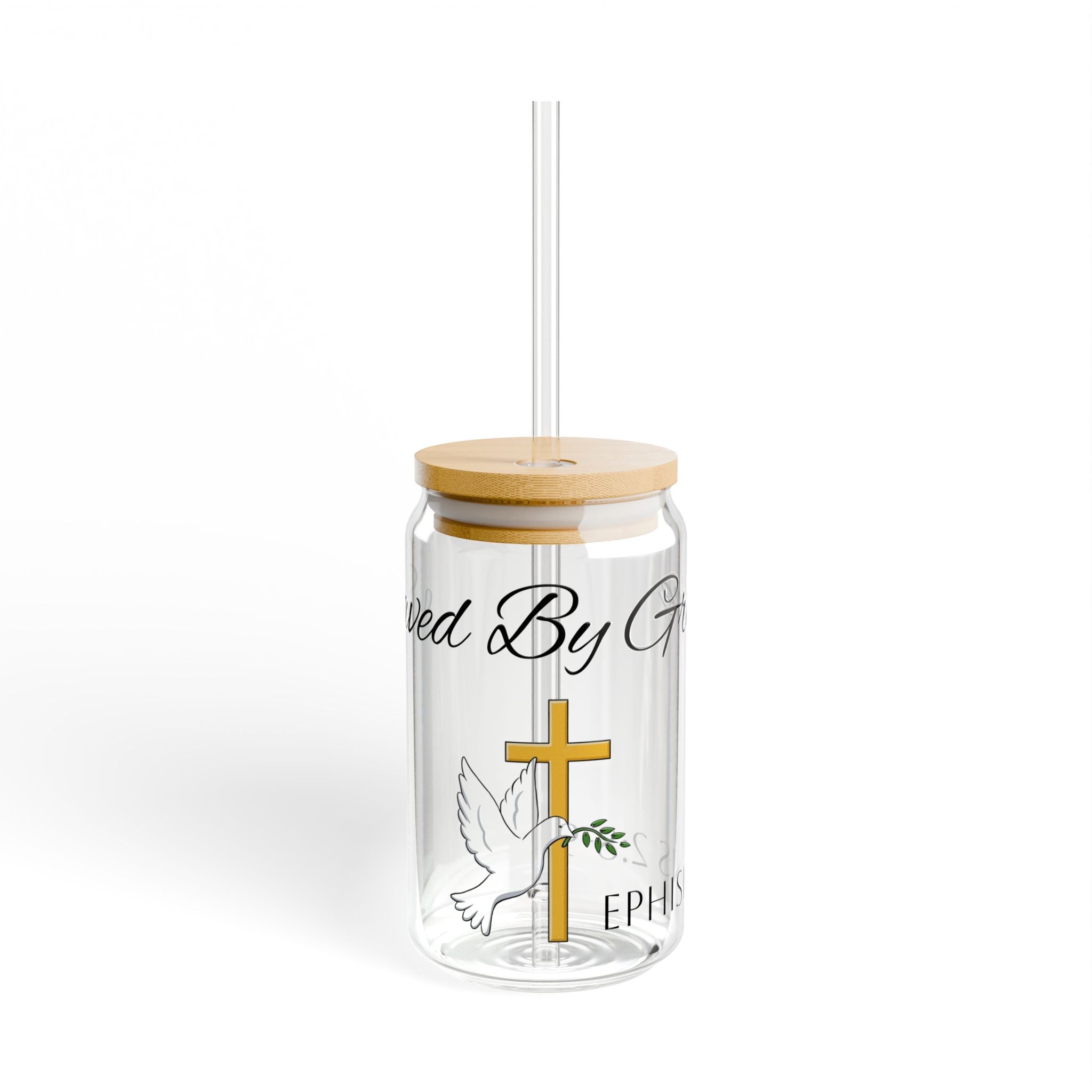 Saved By Grace Sipper Glass, 16oz - Christian Gifts for Women Men - Faith Based Gifts