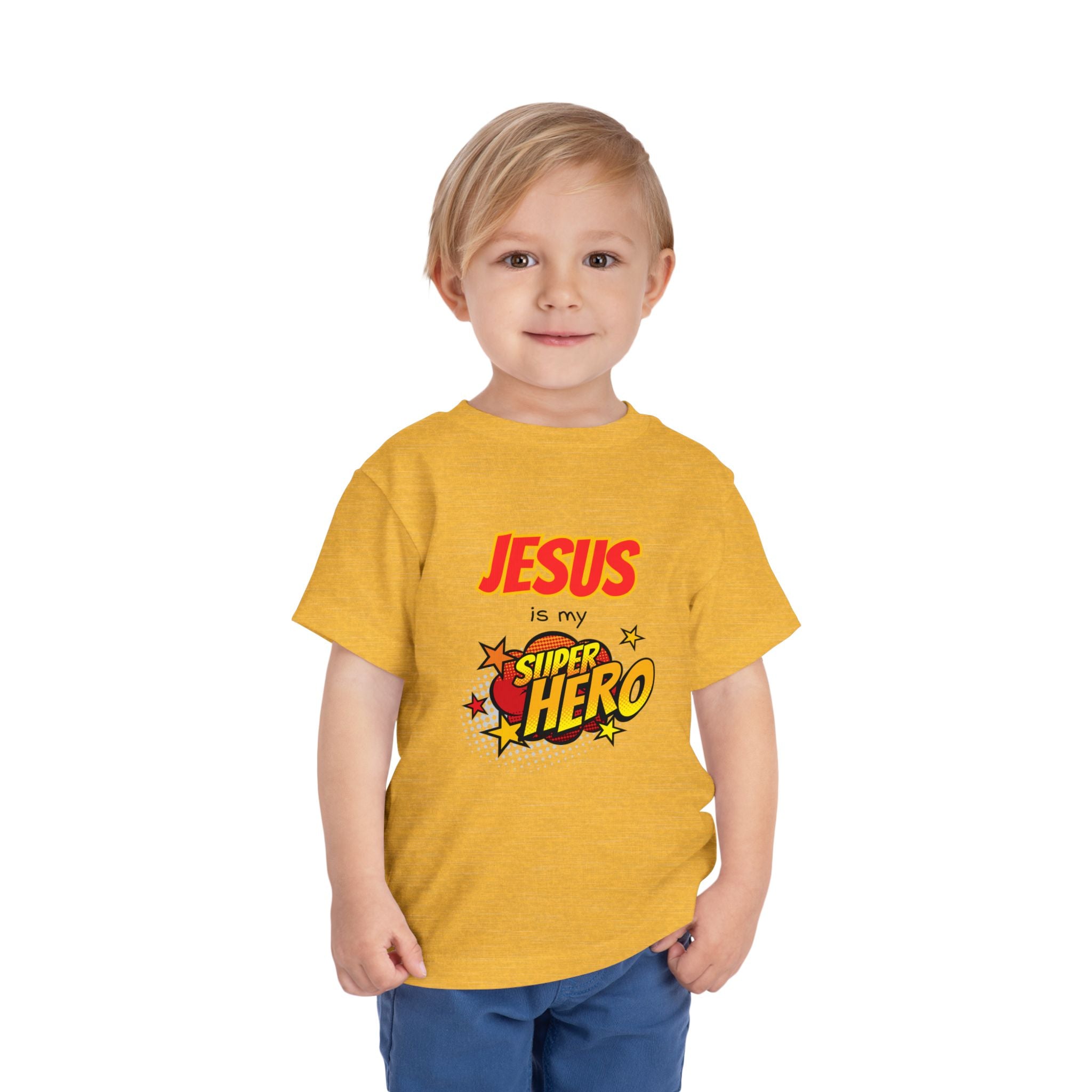 Toddler Tee - "Jesus Is My Superhero" Comic-Style Christian Shirt