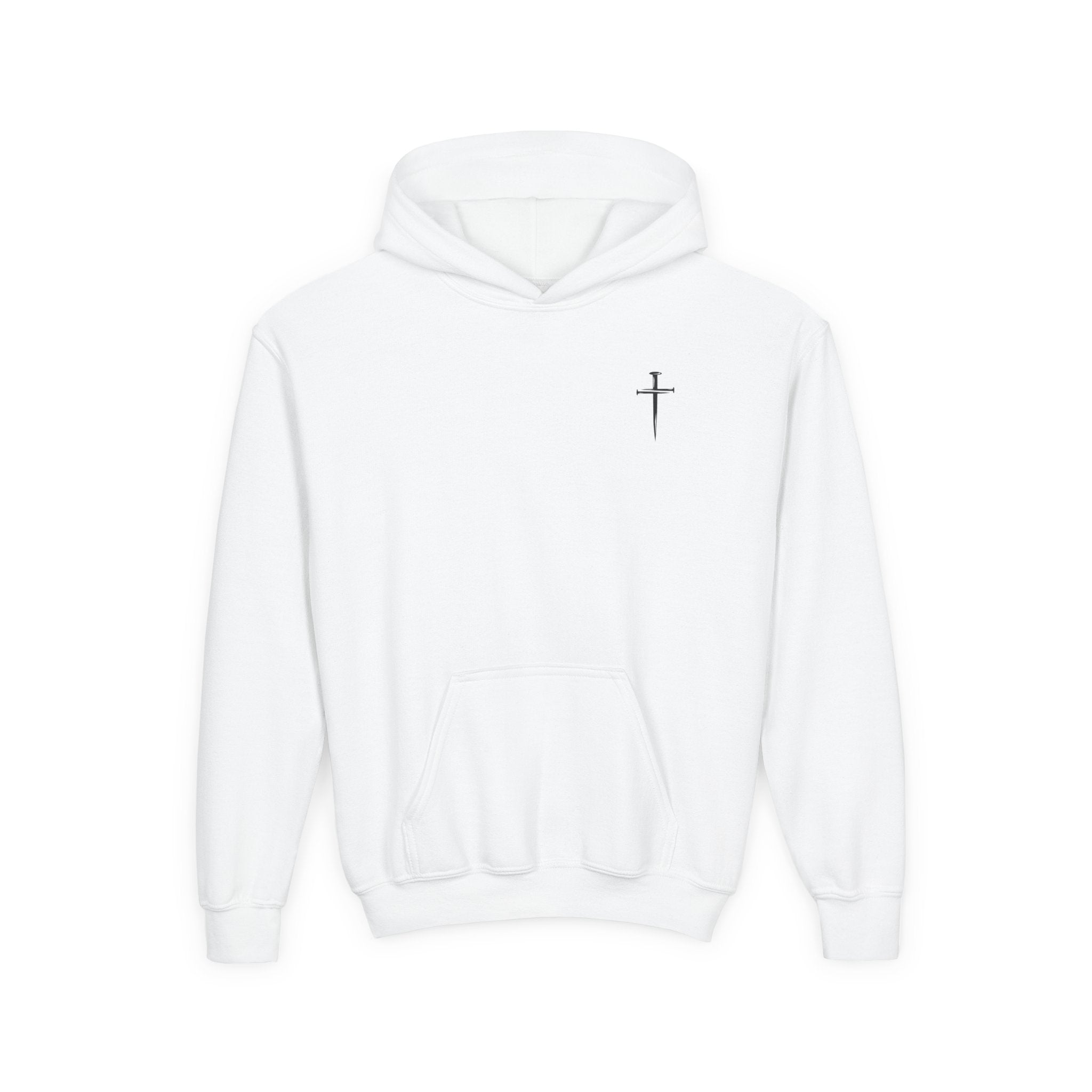 Back design Youth Hoodie - "Jesus Saves, Bruh!" Cross Christian Pullover