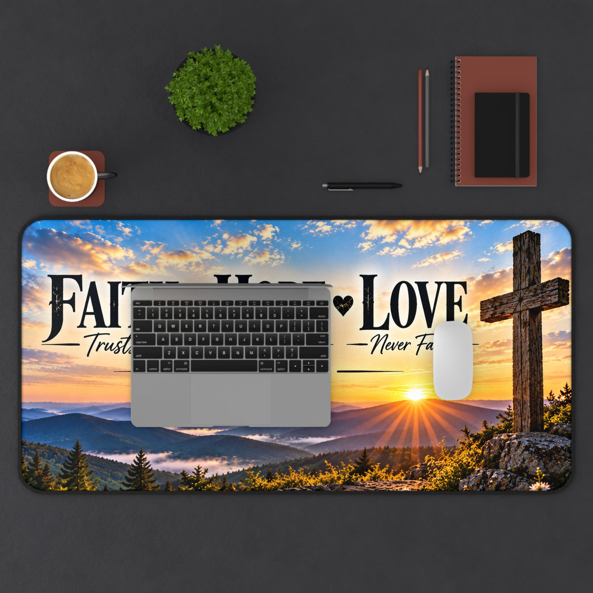 Faith Hope Love Christian Desk Mat