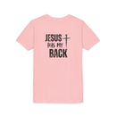 Back design - Youth Tee - "Jesus Has My Back" Cross Christian Graphic Shirt