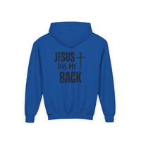 Youth Hoodie - "Jesus Has My Back" Cross Faith Graphic