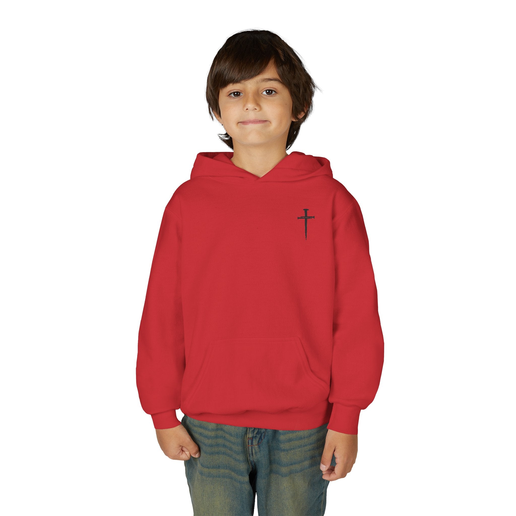 Back design Youth Hoodie - "Jesus Saves, Bruh!" Cross Christian Pullover
