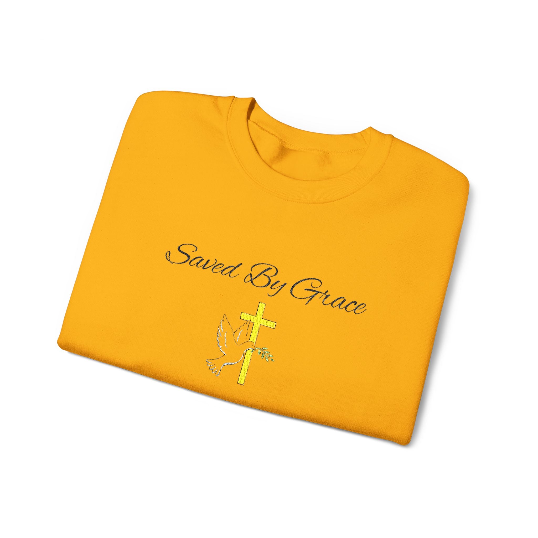 Embroidered Saved By Grace Ephesians 2:8-9 Unisex Heavy Blend Crewneck Sweatshirt