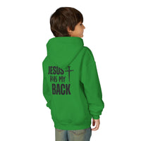 Youth Hoodie - "Jesus Has My Back" Cross Faith Graphic