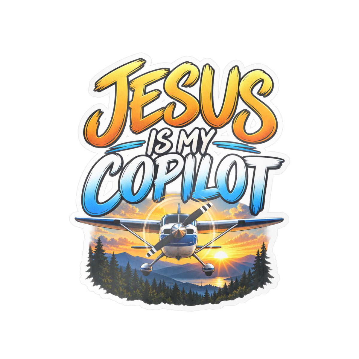 Jesus Is My Copilot – Mountain Sunset Christian Vinyl Sticker