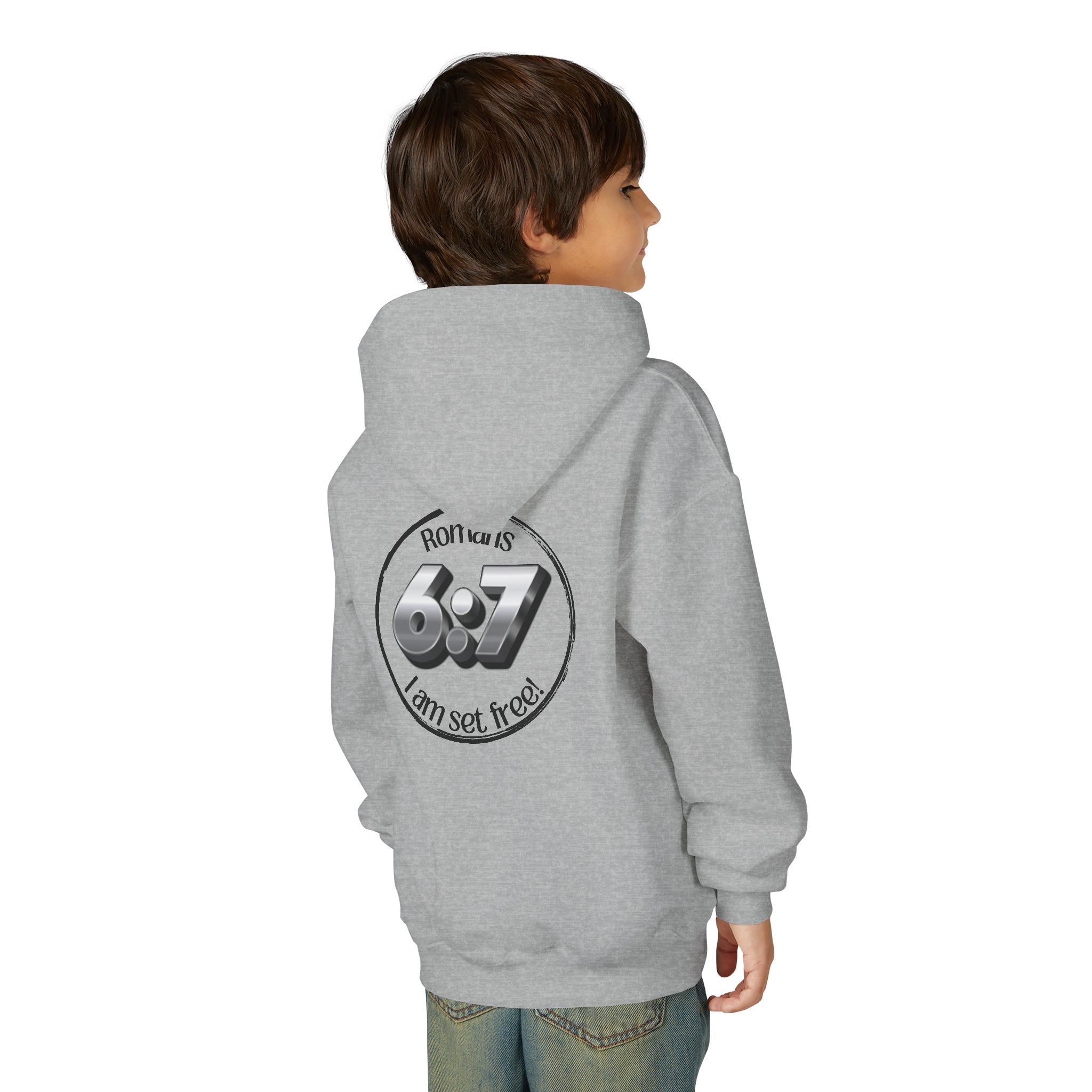 Youth Hoodie - Romans 6:7 'I Am Set Free' Christian Cross Sweatshirt Christian Hoodie for Boys