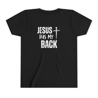 Back design - Youth Tee - "Jesus Has My Back" Cross Christian Graphic Shirt