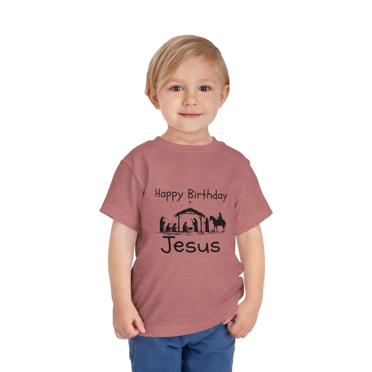Happy Birthday Jesus Christian Christmas Shirt for Toddlers Short Sleeve Tee Christian Toddler Christmas Shirt