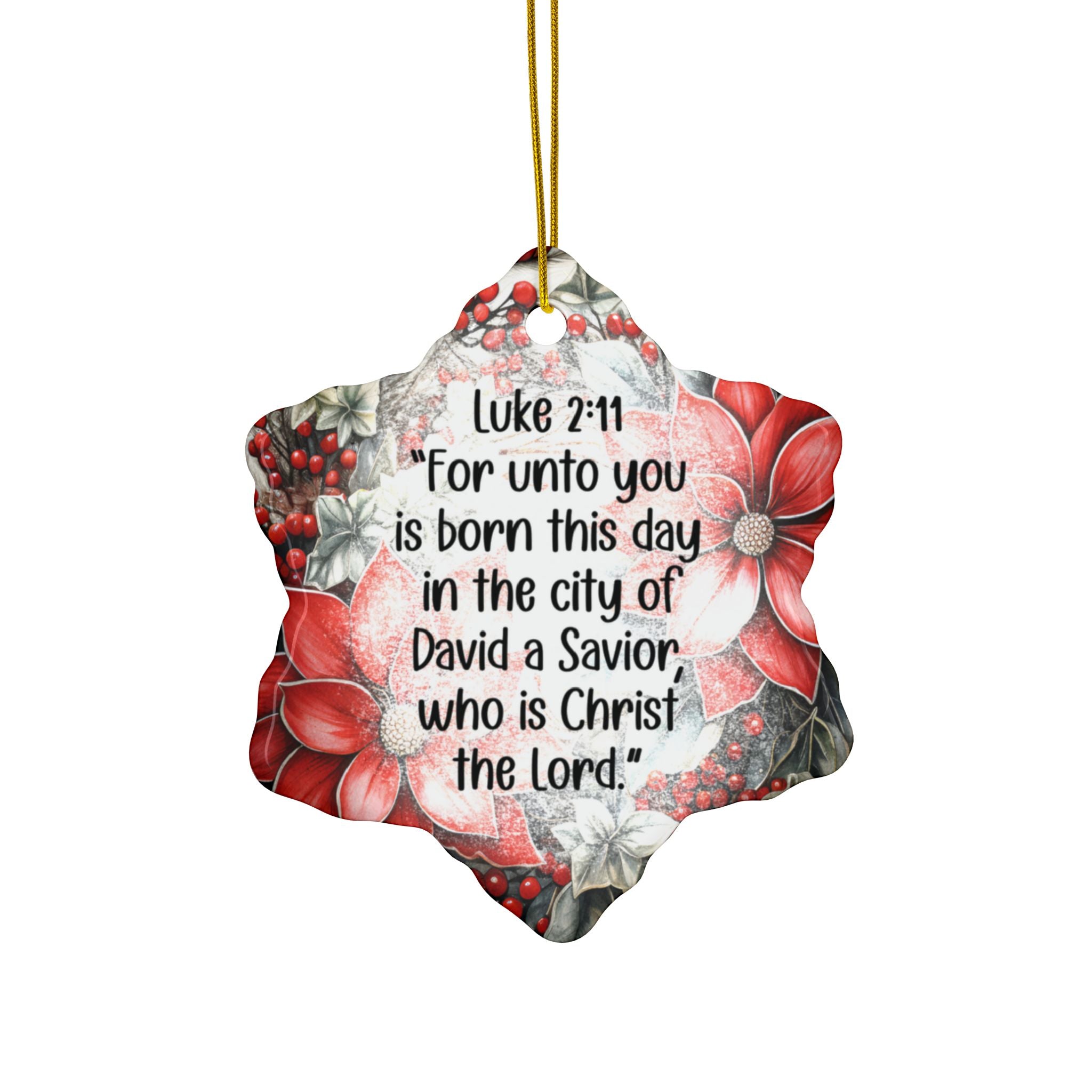 Ceramic Ornament — "For Unto You Is Born This Day A Savior" Nativity Christmas Tree Decoration