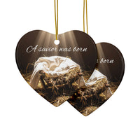 Ceramic Ornament — "A Savior Was Born" Nativity Christmas Tree Decoration