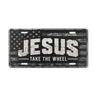 Jesus Take the Wheel Christian Vanity Plate – Distressed Flag