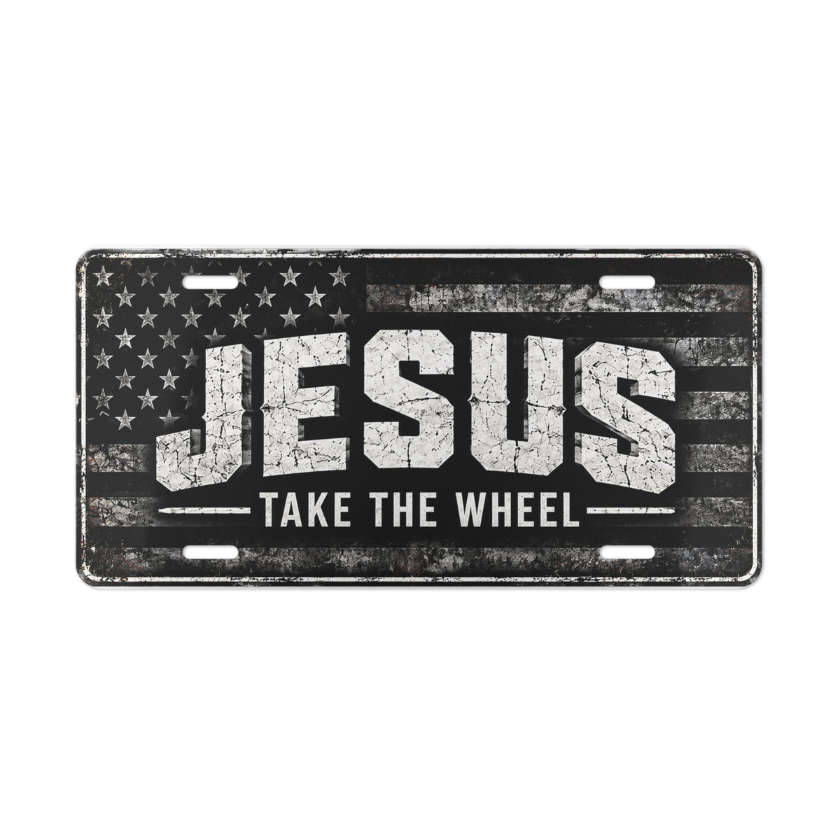 Jesus Take the Wheel Christian Vanity Plate – Distressed Flag
