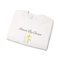 Embroidered Saved By Grace Ephesians 2:8-9 Unisex Heavy Blend Crewneck Sweatshirt