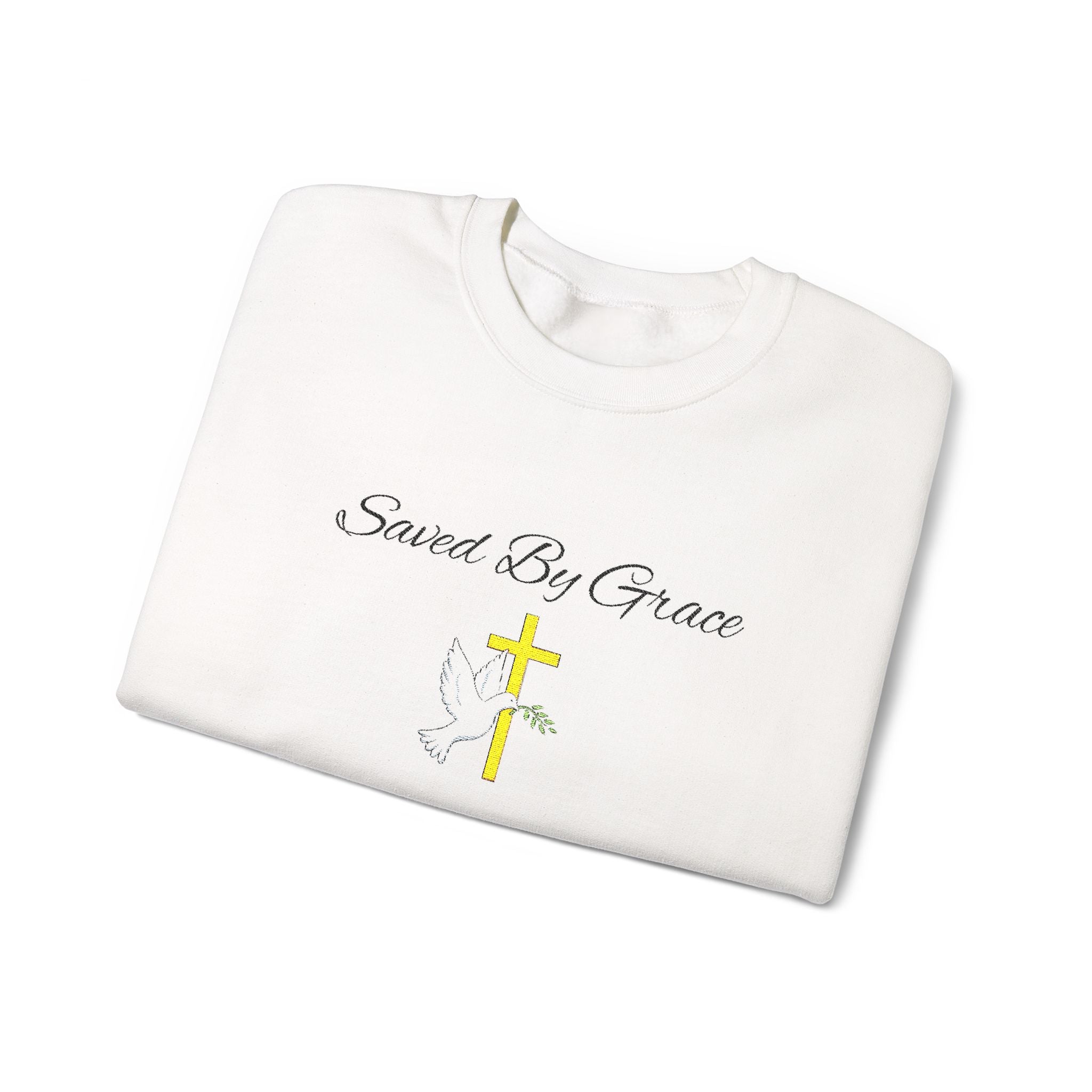 Embroidered Saved By Grace Ephesians 2:8-9 Unisex Heavy Blend Crewneck Sweatshirt