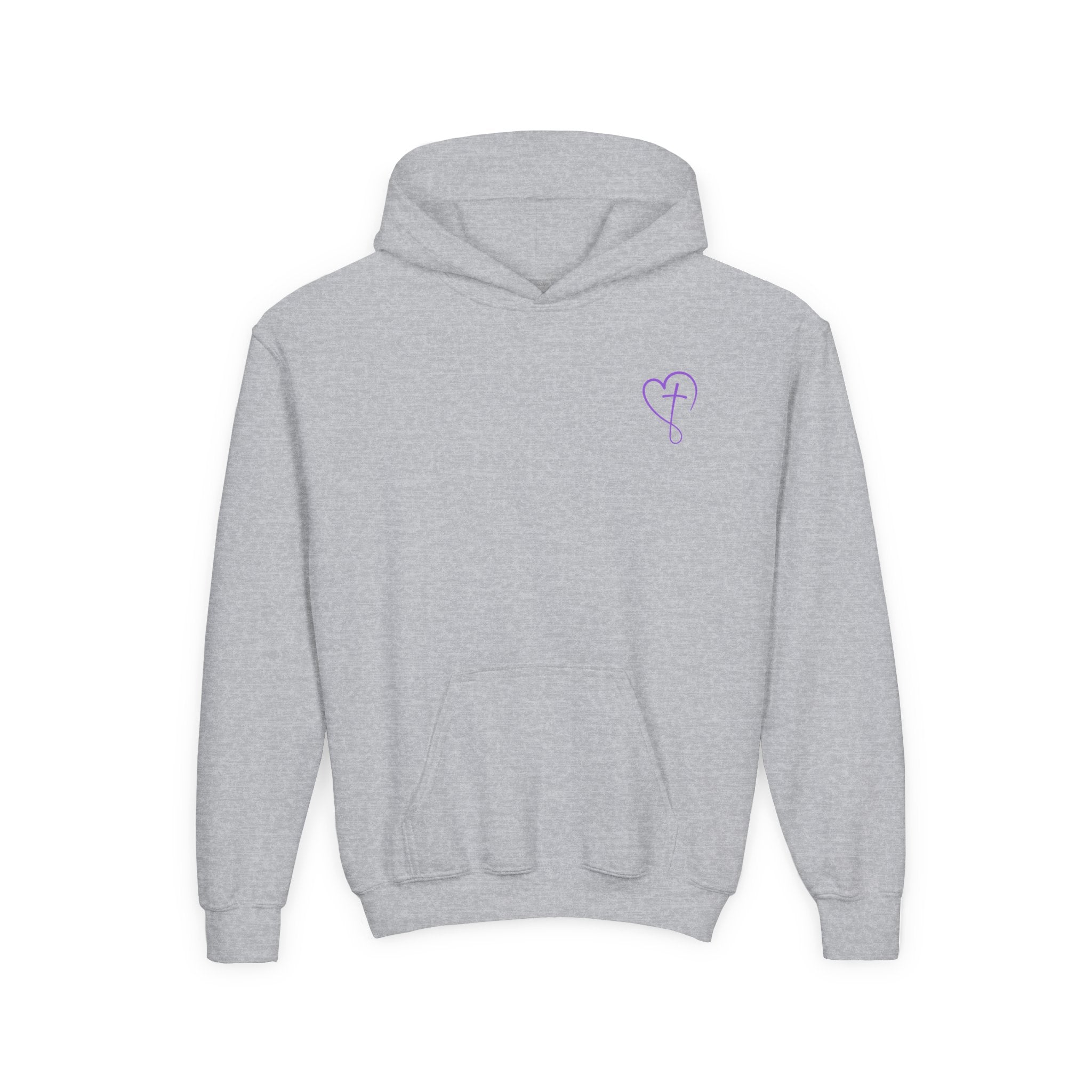 Back design - Youth Hoodie — 'I Timothy 6:7' Colorful Faith Graphic Hoodie (All You Need Is God)