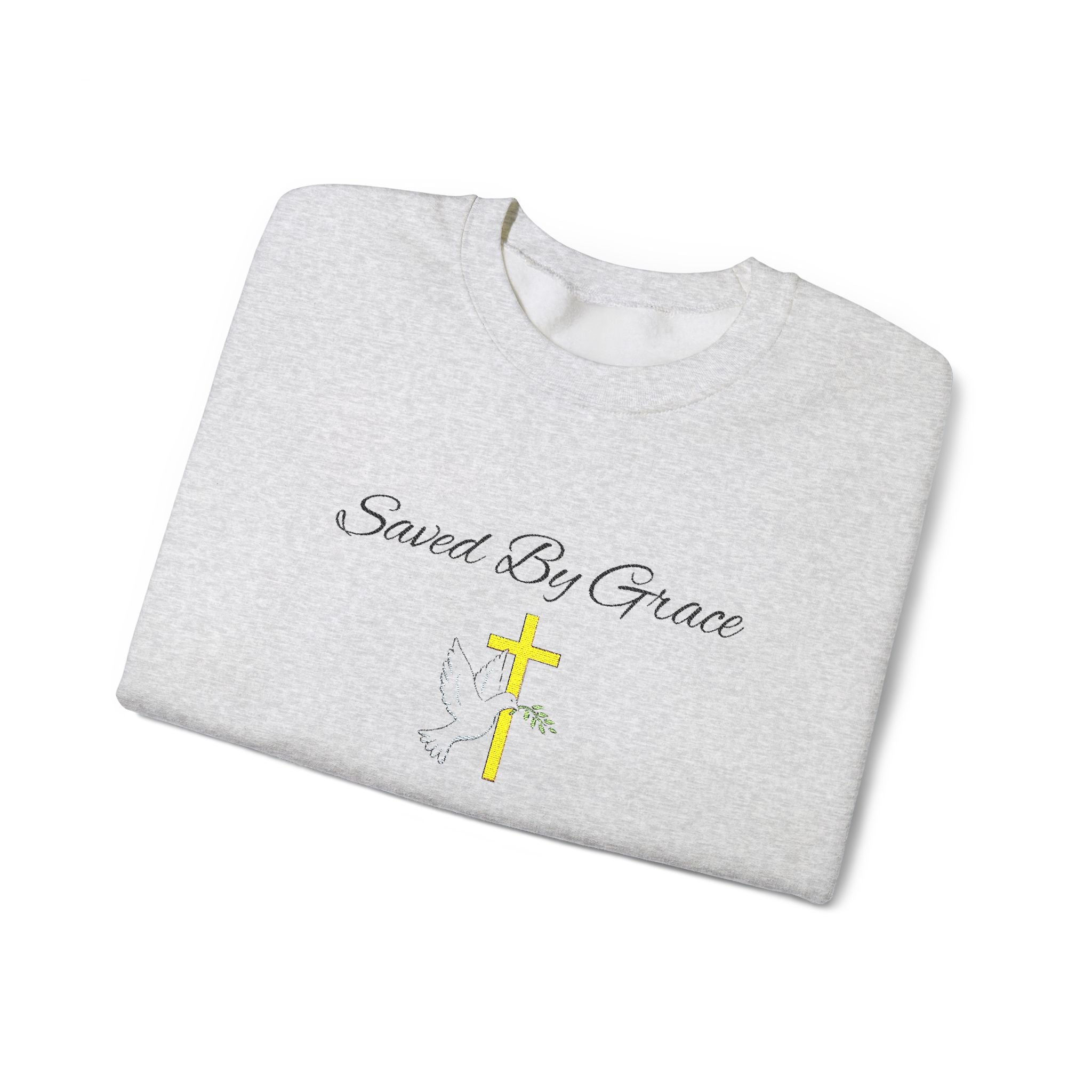 Embroidered Saved By Grace Ephesians 2:8-9 Unisex Heavy Blend Crewneck Sweatshirt