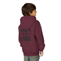 Youth Hoodie - "Jesus Has My Back" Cross Faith Graphic