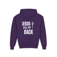 Youth Hoodie - "Jesus Has My Back" Cross Faith Graphic