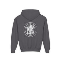 Back design Youth Hoodie - "Jesus Saves, Bruh!" Cross Christian Pullover