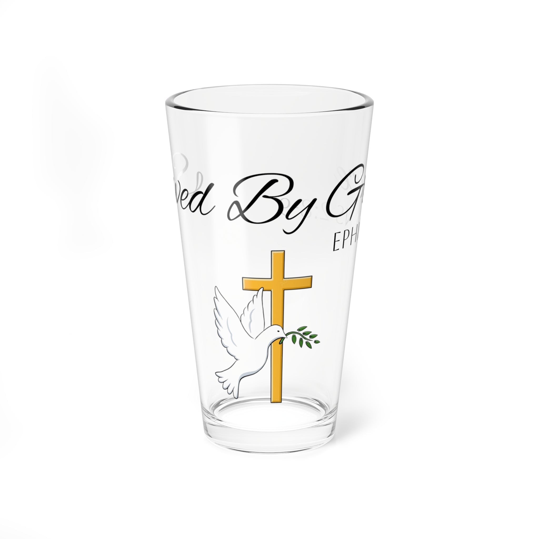 Saved By Grace Bible Verse Water Glass - Christian Gifts for Women Men - Faith Based Gifts