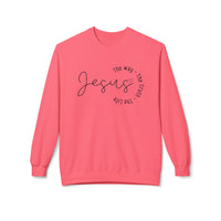Jesus Circle Script Crewneck Sweatshirt — "Jesus: The Way, The Truth, The Life" Christian Pullover