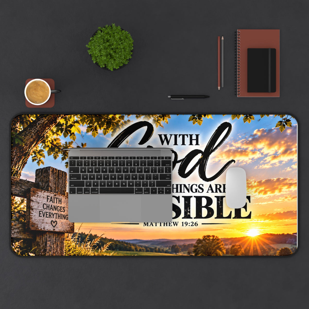 With God All Things Are Possible – Country Sunrise Christian Desk Mat