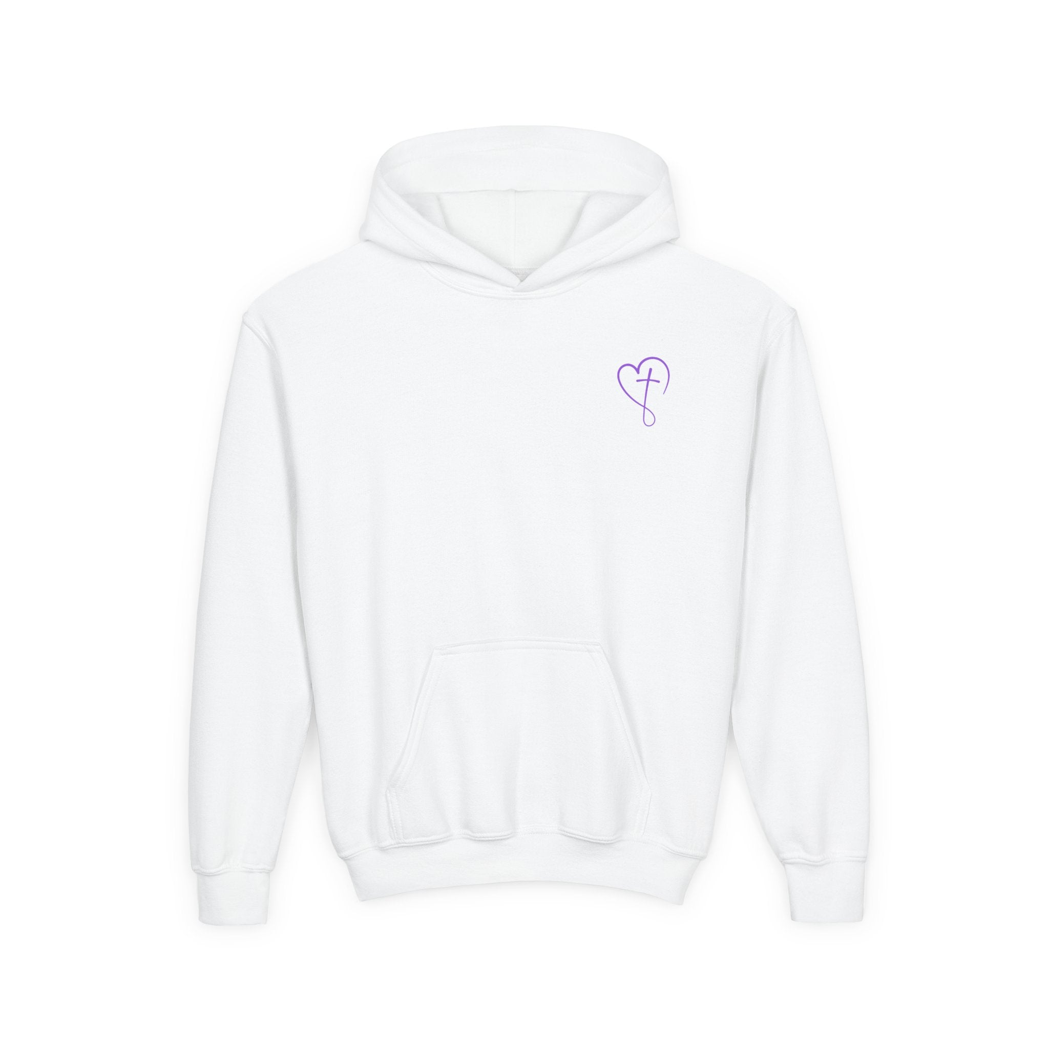 Back design - Youth Hoodie — 'I Timothy 6:7' Colorful Faith Graphic Hoodie (All You Need Is God)