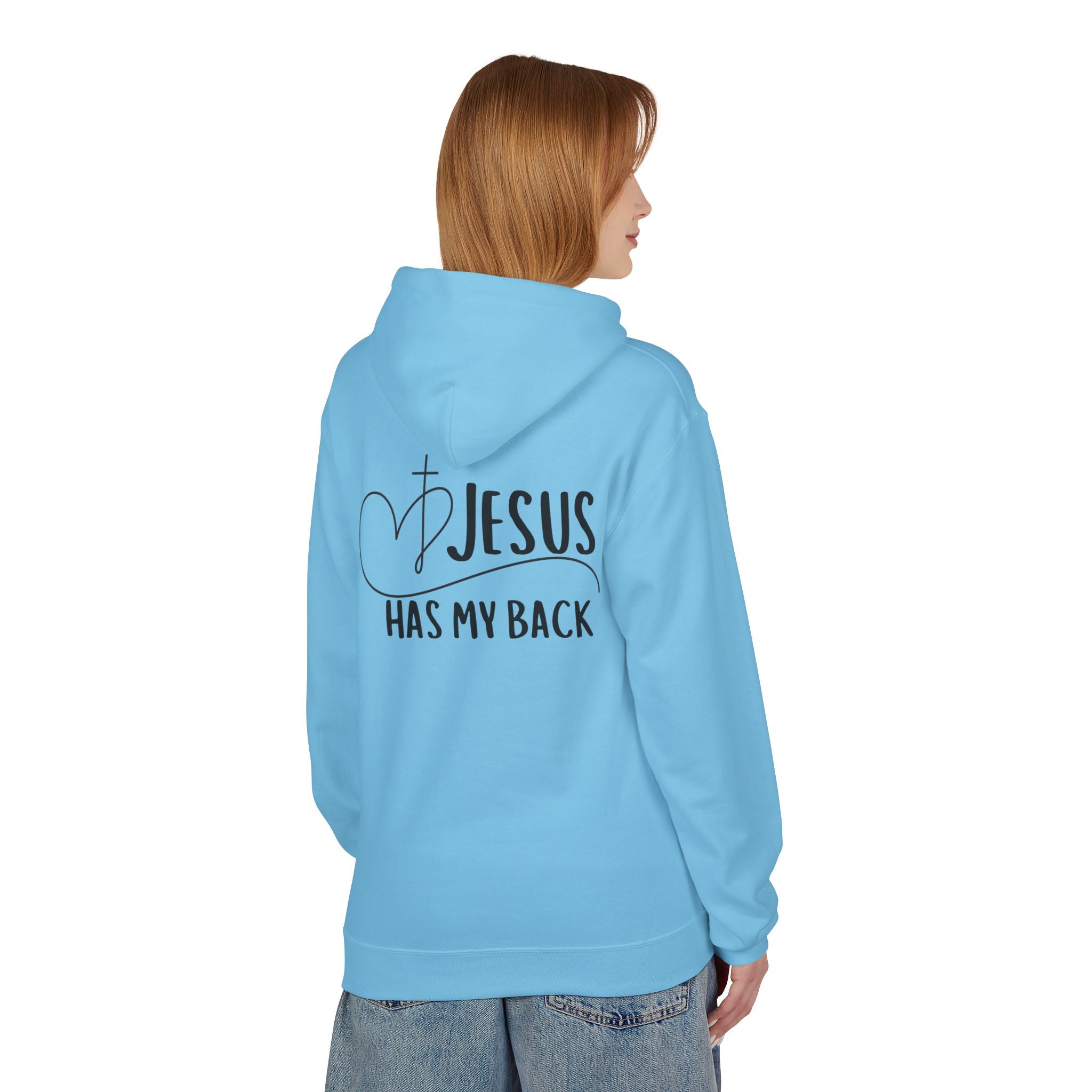 Jesus Has My Back Fleece Hoodie, Cozy Unisex Sweatshirt, Faith-Based Apparel, Perfect Gift for Christians