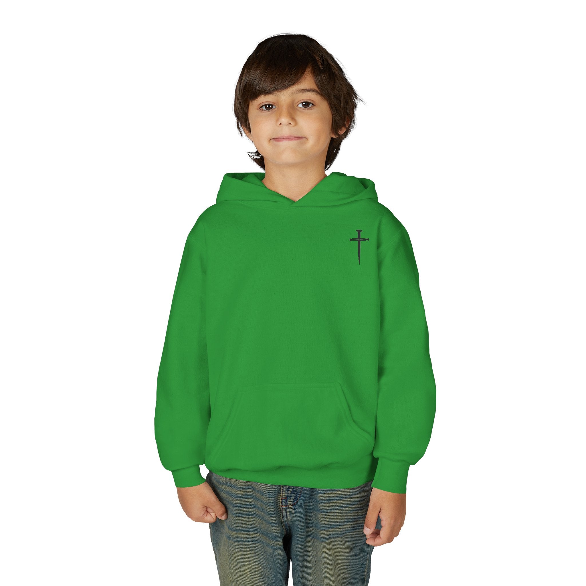 Youth Hoodie - "Jesus Has My Back" Cross Faith Graphic