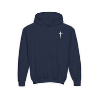 Youth Hoodie - "Jesus Has My Back" Cross Faith Graphic