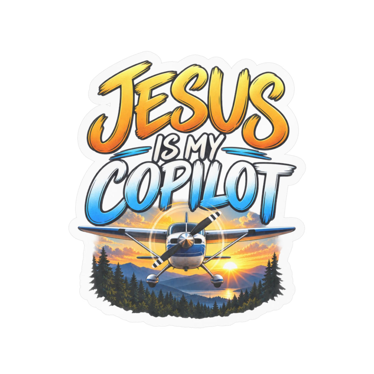 Jesus Is My Copilot – Mountain Sunset Christian Vinyl Sticker