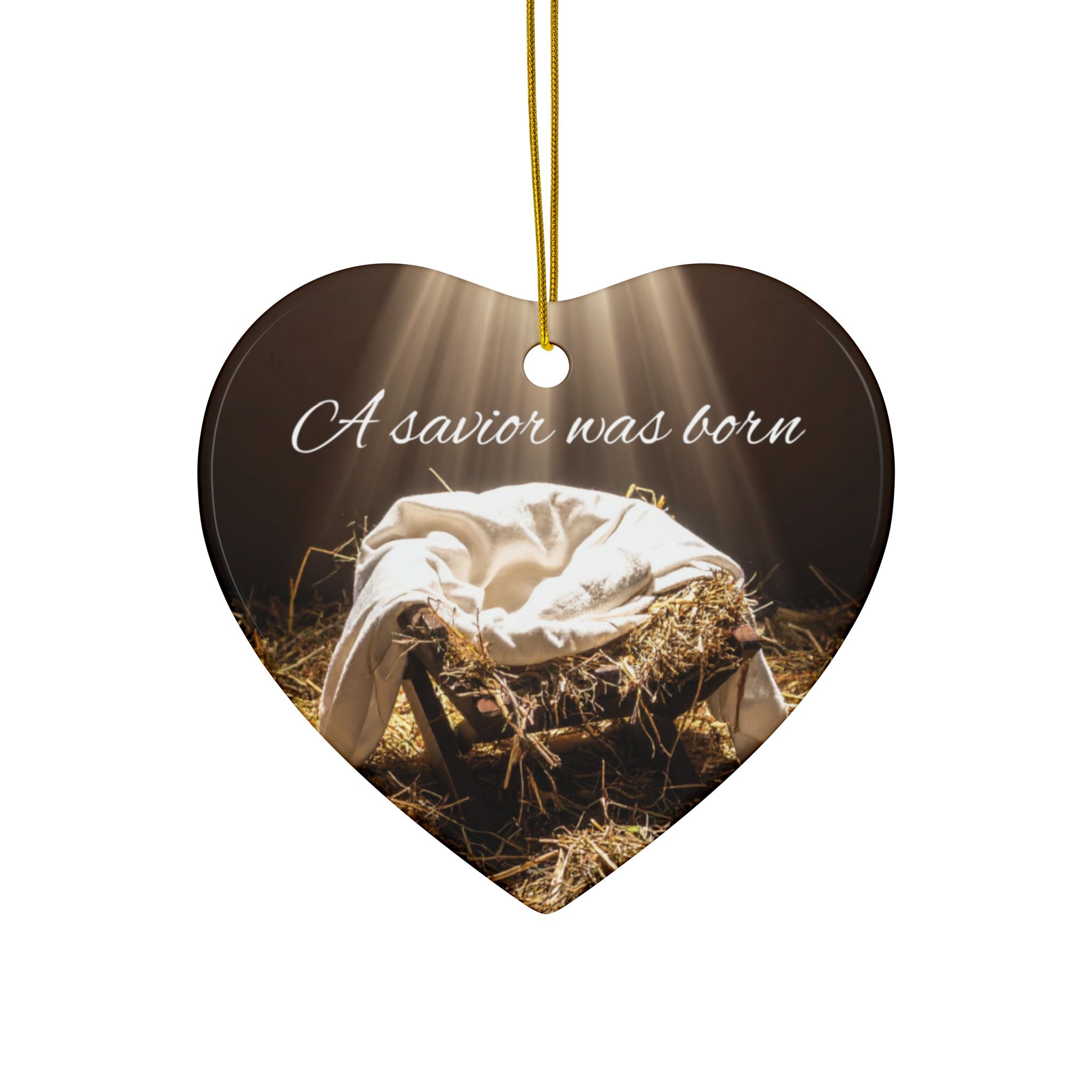 Ceramic Ornament — "A Savior Was Born" Nativity Christmas Tree Decoration