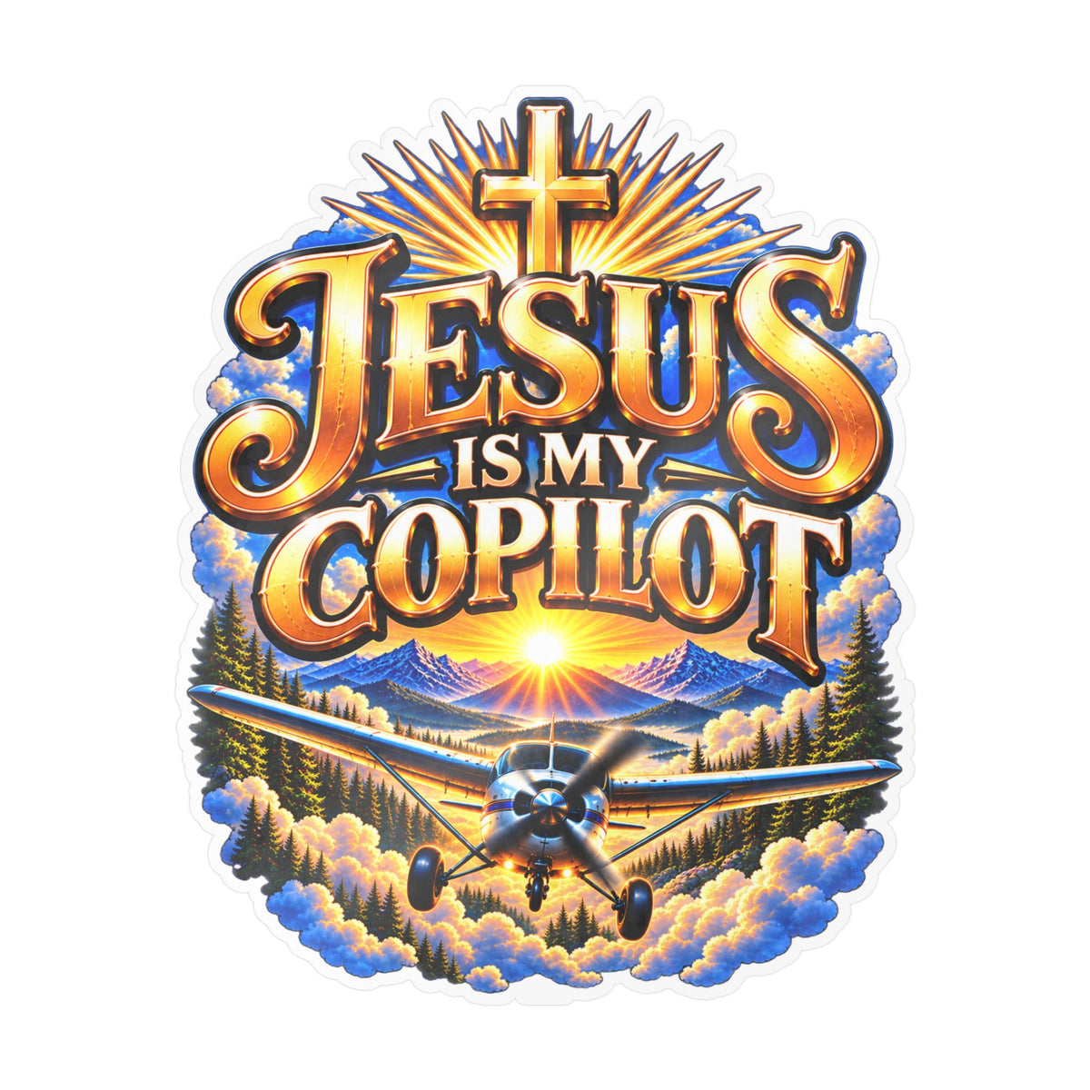 Jesus Is My Copilot – Cross & Airplane Christian Vinyl Sticker