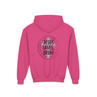 Back design Youth Hoodie - "Jesus Saves, Bruh!" Cross Christian Pullover