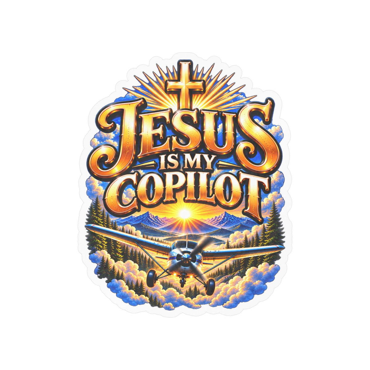 Jesus Is My Copilot – Cross & Airplane Christian Vinyl Sticker