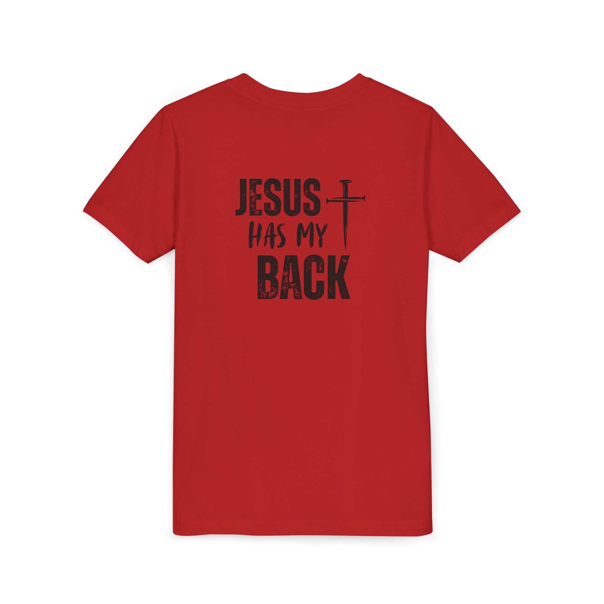 Back design - Youth Tee - "Jesus Has My Back" Cross Christian Graphic Shirt