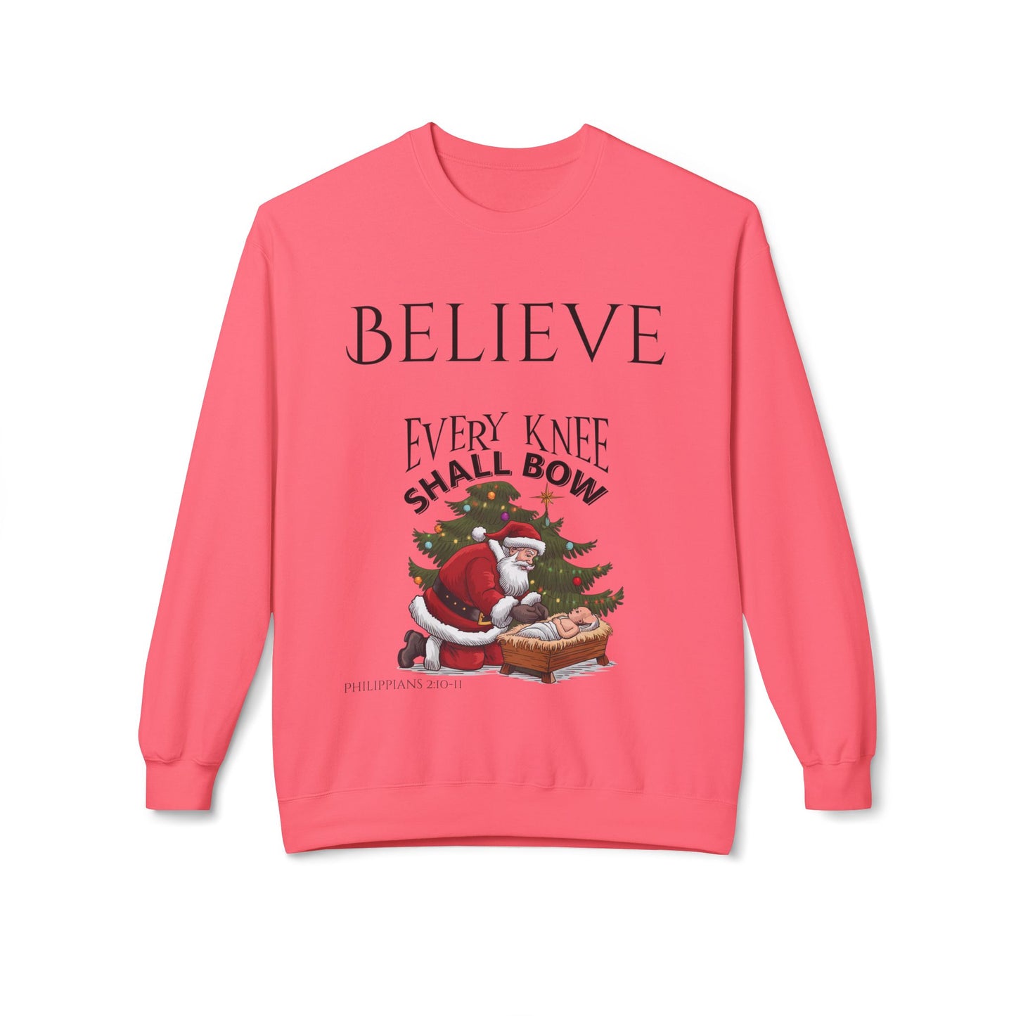 Believe Every Knee Shall Bow Christmas Sweatshirt - Christian Sweatshirts for Women Men - Christmas Sweatshirts for Christians  - Faith Christmas Sweatshirts