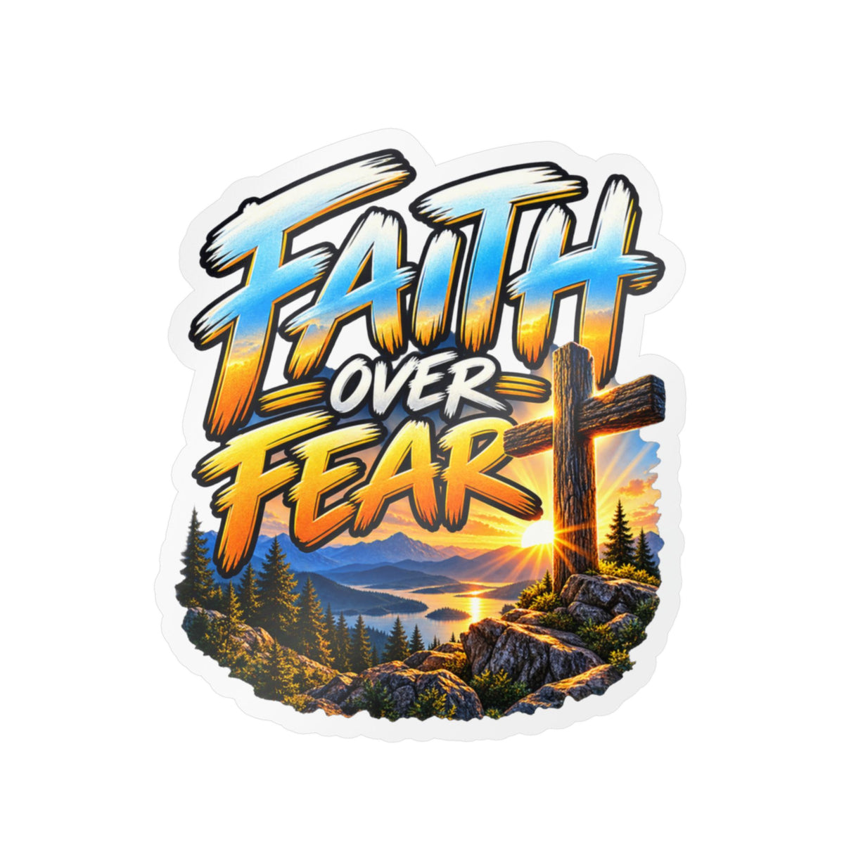 Faith Over Fear – Mountain Cross Christian Vinyl Sticker