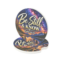 Be Still and Know – Galaxy Lake Christian Car Coaster