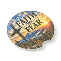 Faith Over Fear Christian Soapstone Car Coaster
