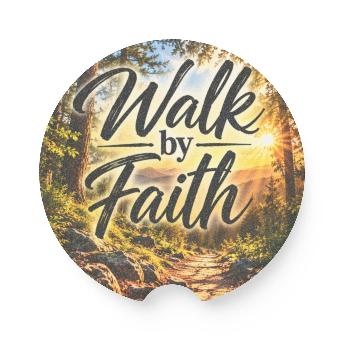 Walk by Faith – Forest Path Christian Car Coaster