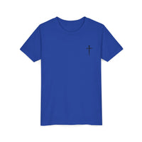 Back design - Youth Tee - "Jesus Has My Back" Cross Christian Graphic Shirt