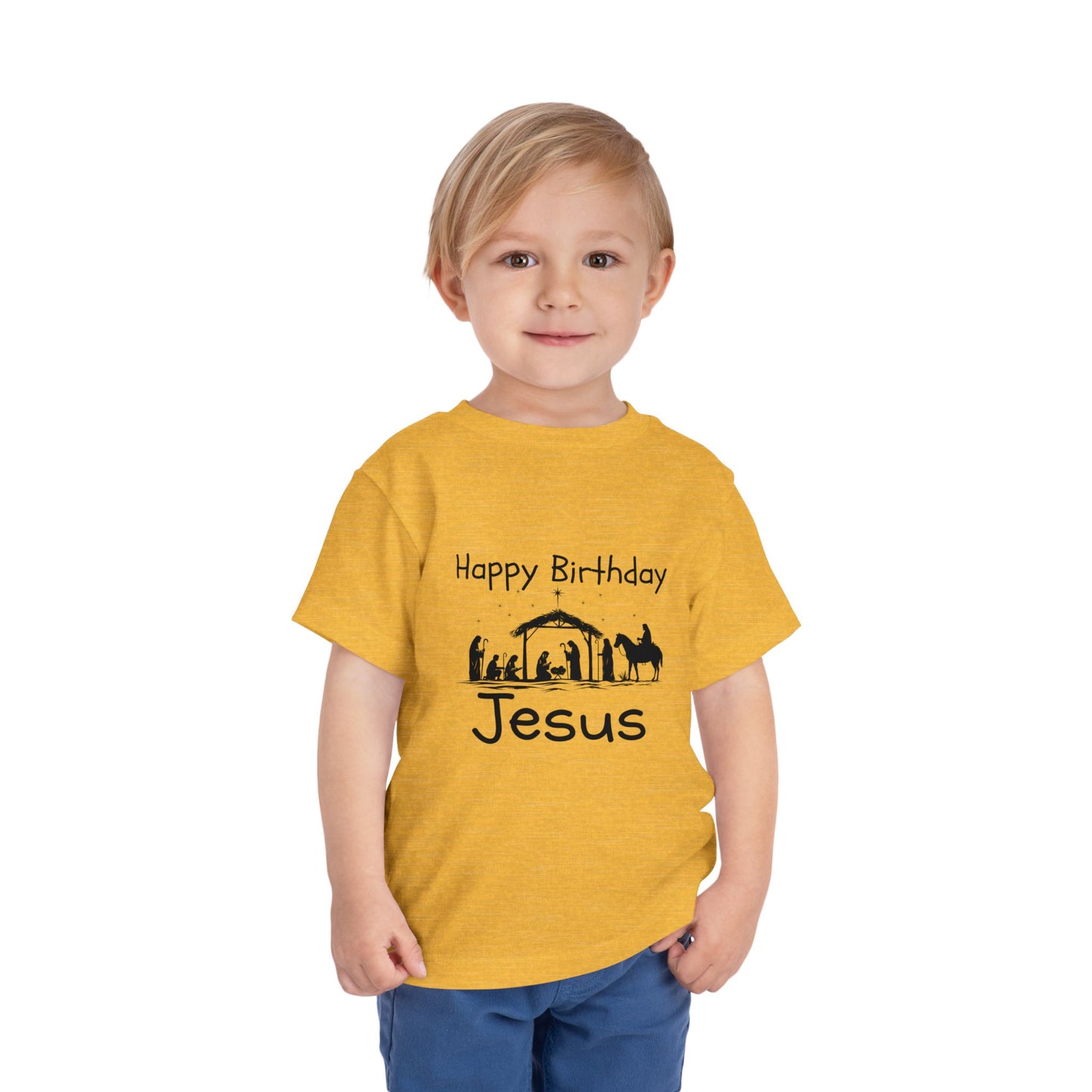 Happy Birthday Jesus Christian Christmas Shirt for Toddlers Short Sleeve Tee Christian Toddler Christmas Shirt