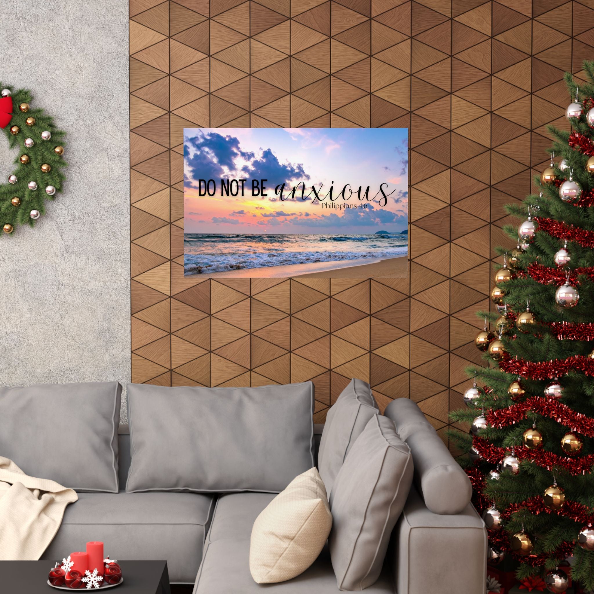 Do Not Be Anxious Beach Poster — Inspirational Philippians 4:6 Matte Horizontal Wall Art