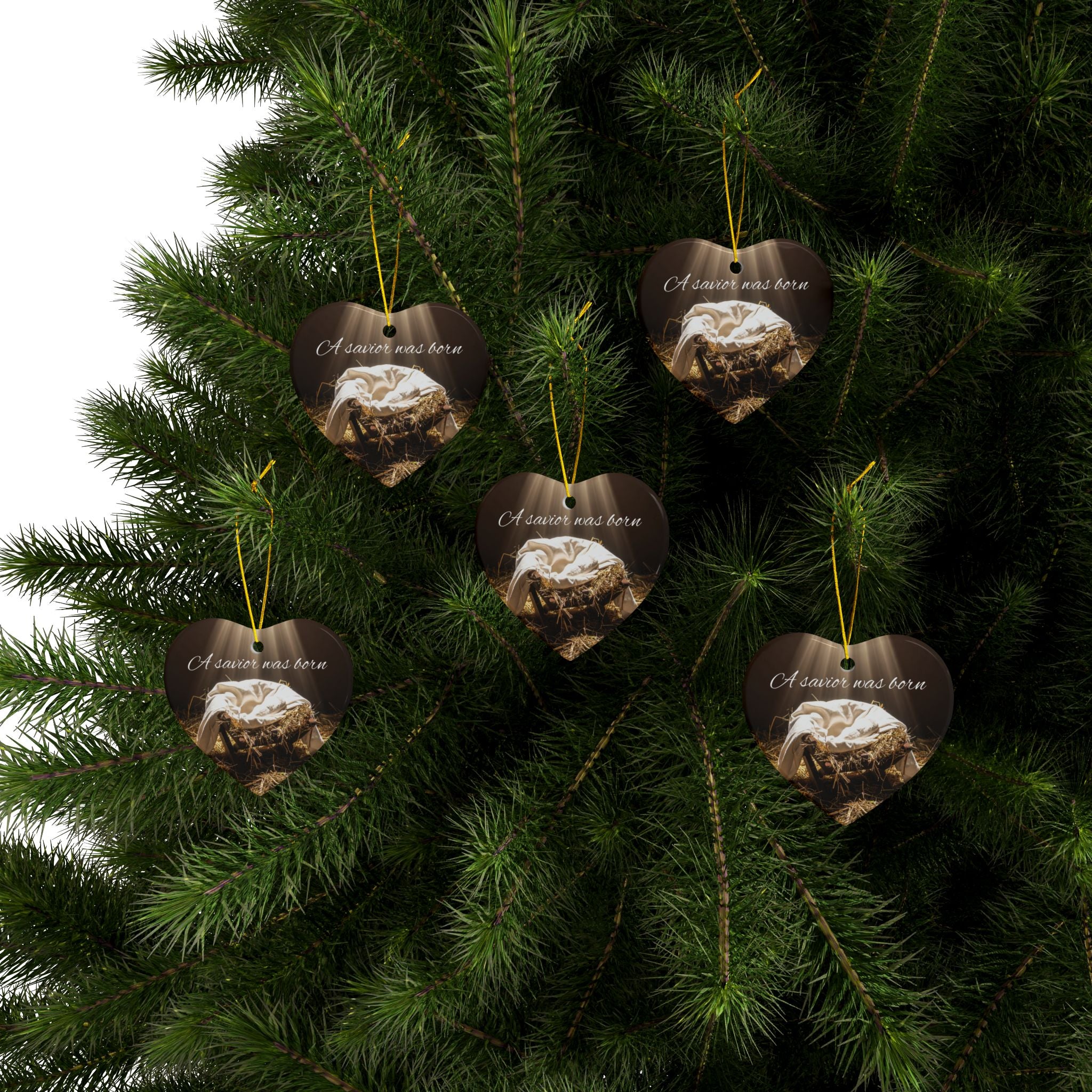 Ceramic Ornament — "A Savior Was Born" Nativity Christmas Tree Decoration