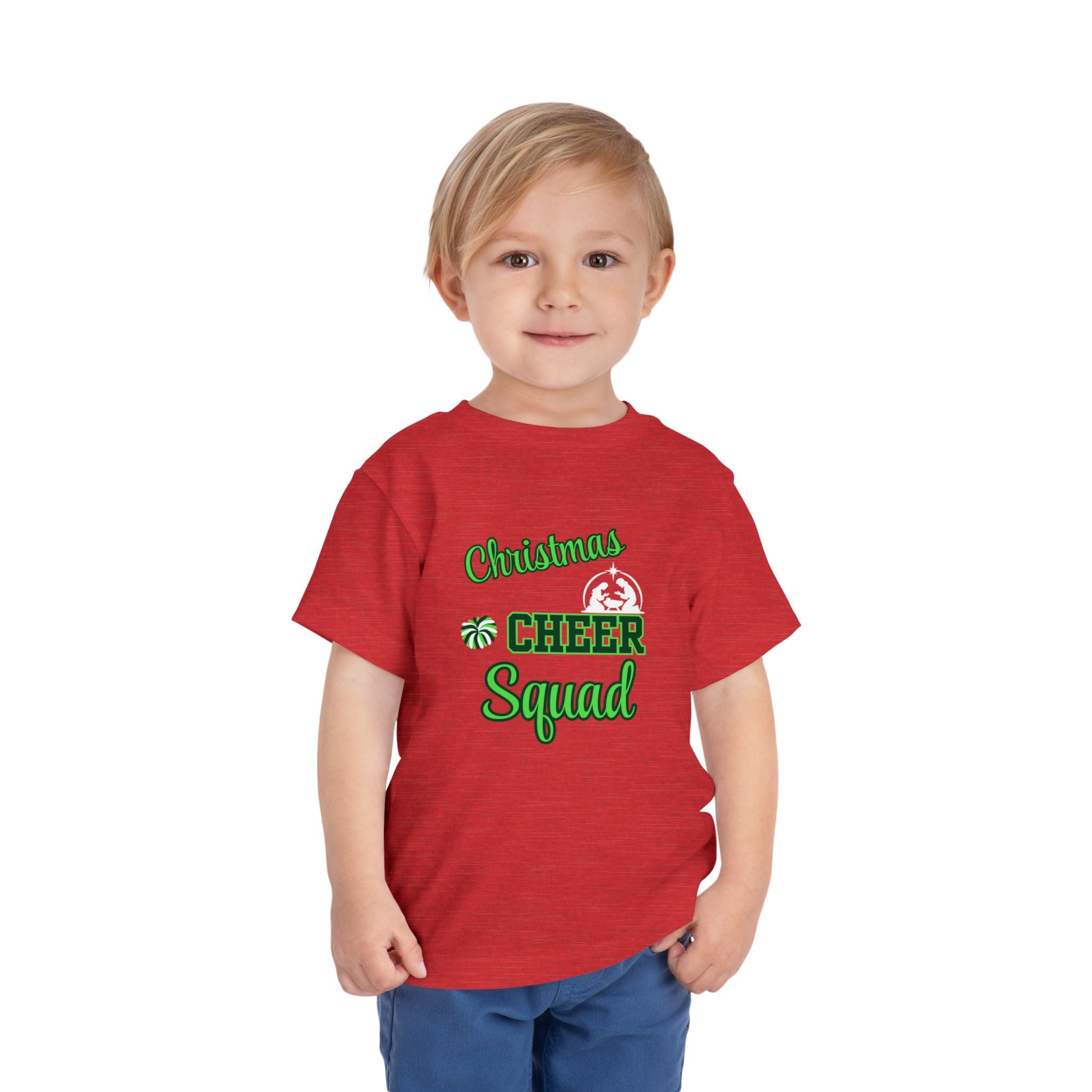 Christmas Cheer Squad Christian Christmas Shirt for Toddlers Short Sleeve Tee Christian Toddler Christmas Shirt