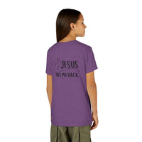 Back design - Youth Tee - "Jesus Has My Back" Christian Faith Shirt