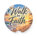 Walk by Faith – Beach Sunrise Christian Car Coaster