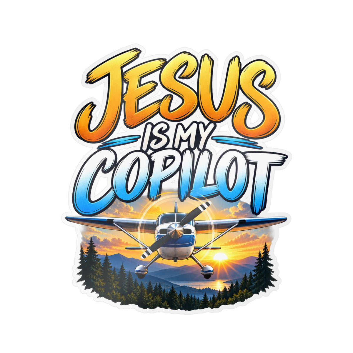 Jesus Is My Copilot – Mountain Sunset Christian Vinyl Sticker
